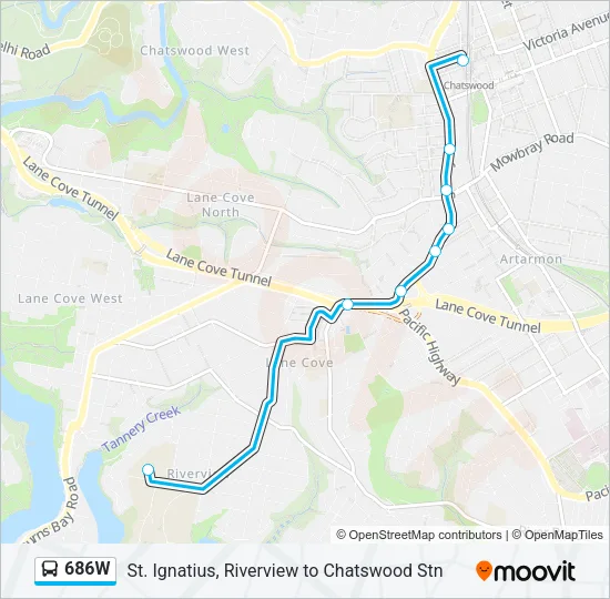 686W Bus Line Map