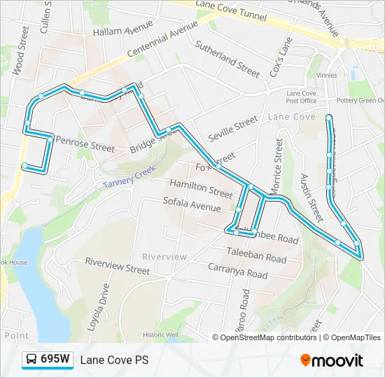 695W Bus Line Map
