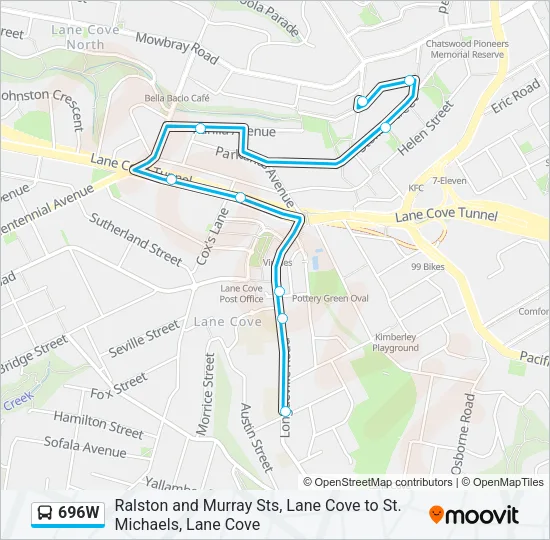 696W Bus Line Map