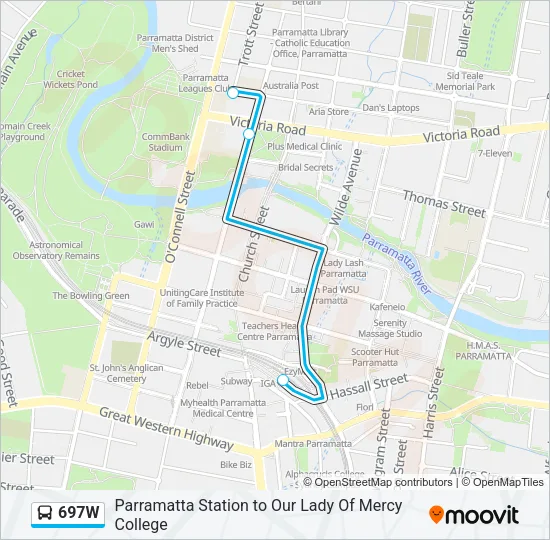 697W Bus Line Map