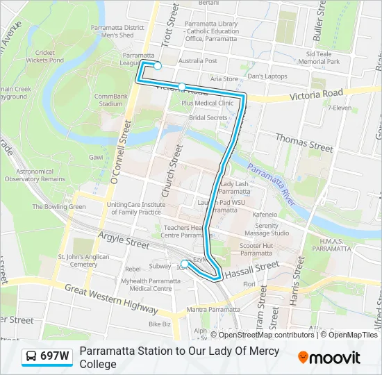697W Bus Line Map