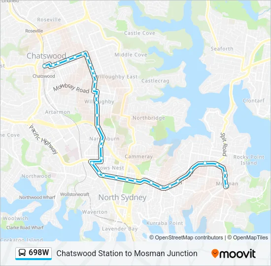 698W Bus Line Map