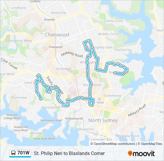 Mapa de 701W de autobús