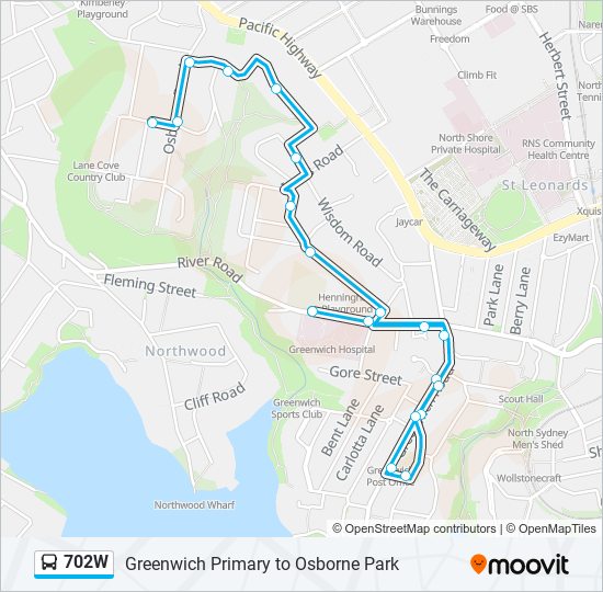 Mapa de 702W de autobús