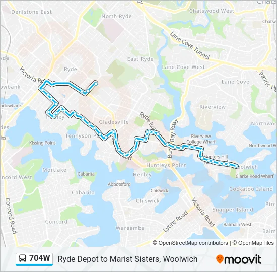 704W Bus Line Map
