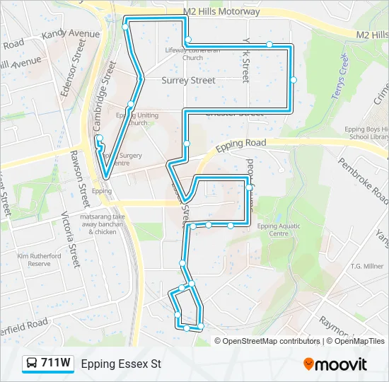 711W Bus Line Map