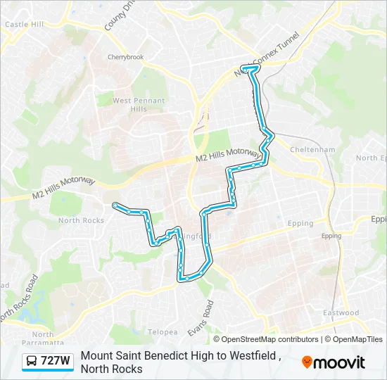 727W Bus Line Map