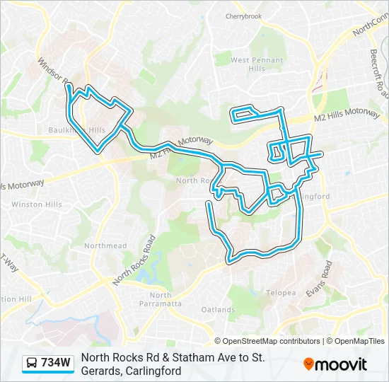 734W Bus Line Map
