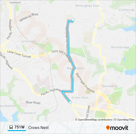 751W Bus Line Map