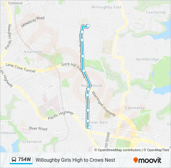 754W Bus Line Map