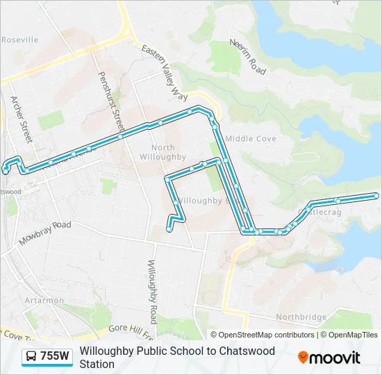 755W Bus Line Map