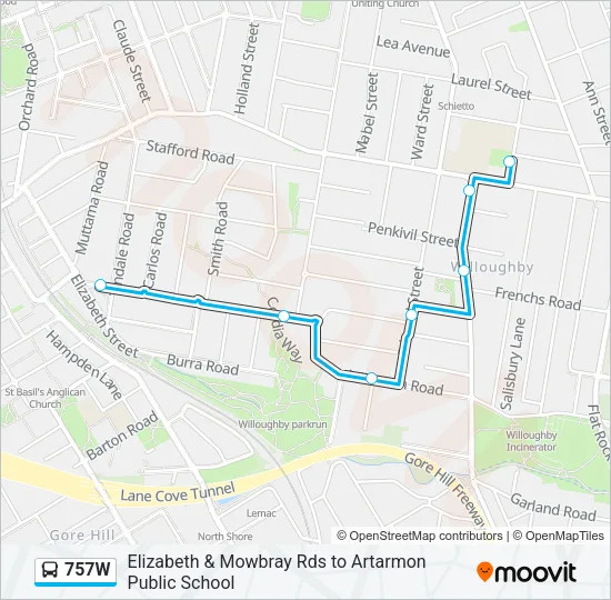 757W Bus Line Map