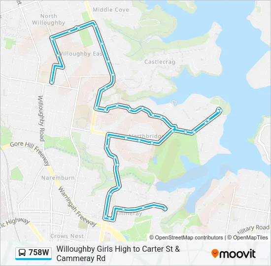 758W Bus Line Map