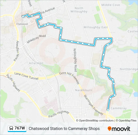767W Bus Line Map
