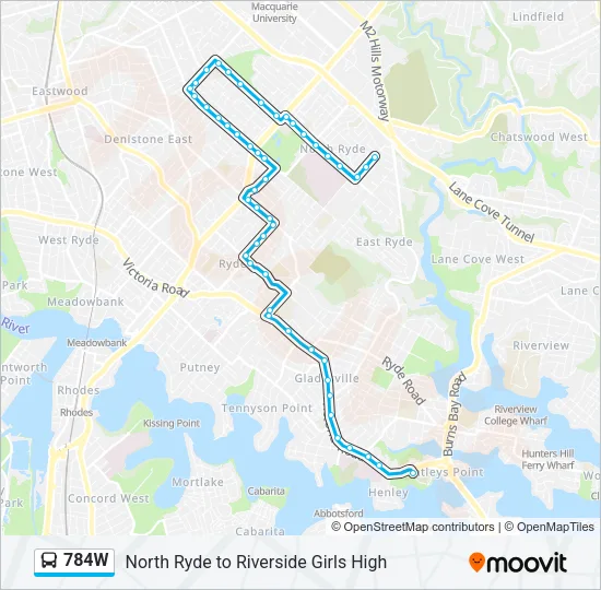 784W Bus Line Map