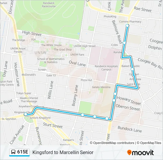 Mapa de 615E de autobús