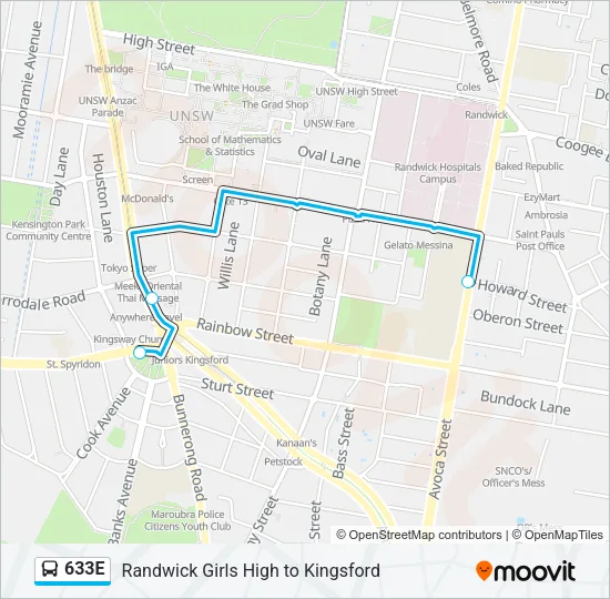 633E Bus Line Map