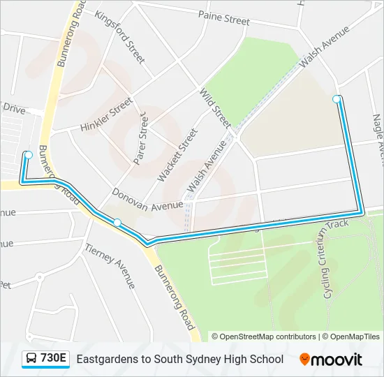 730E Bus Line Map