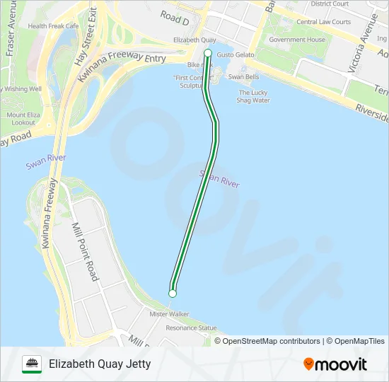 FERRY ROUTE ELIZABETH QUAY JETTY - FERRY ROUTE MENDS ST JETTY Ferry Line Map