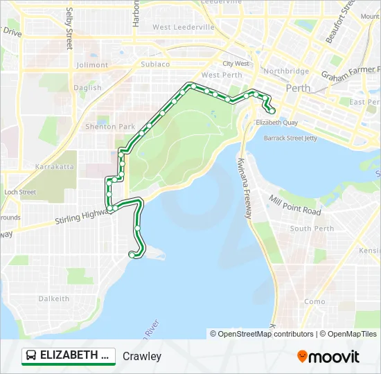 ELIZABETH QUAY BUS STN  - HACKETT DR UWA BUSINESS SCHOOL CAT ID 123 Bus Line Map