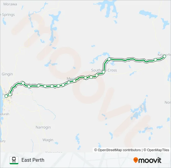 EAST PERTH STN TRANSWA EAST PERTH - KALGOORLIE STN TRANSWA KALGOORLIE Train Line Map