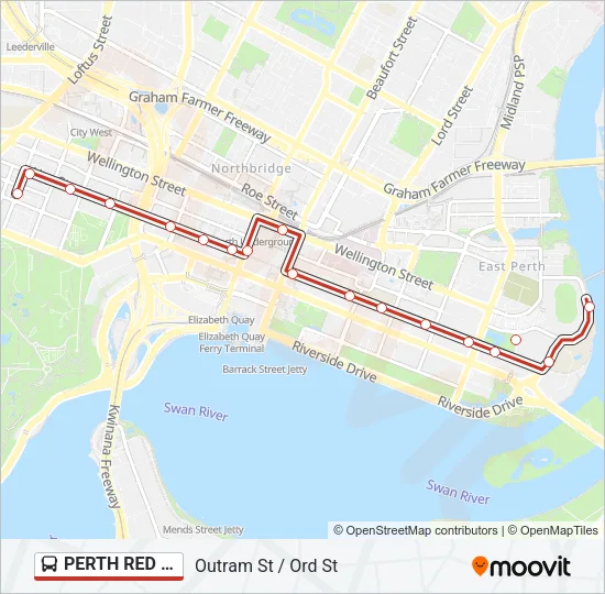 PERTH RED CAT Bus Line Map