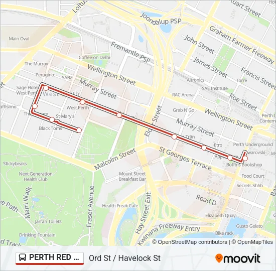PERTH RED CAT Bus Line Map
