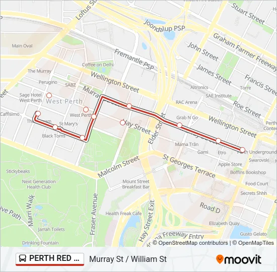 PERTH RED CAT Bus Line Map