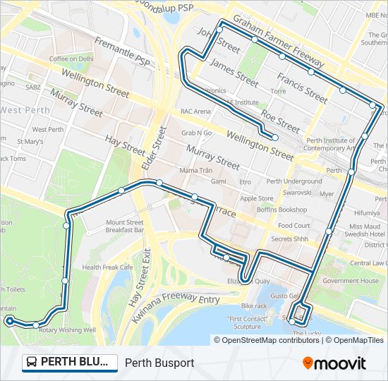 PERTH BLUE CAT Bus Line Map