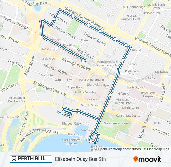PERTH BLUE CAT Bus Line Map