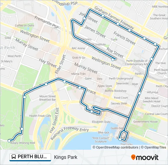 PERTH BLUE CAT Bus Line Map
