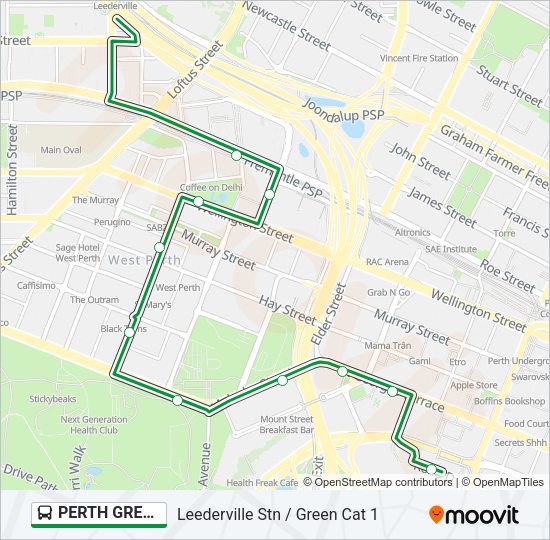 PERTH GREEN CAT Bus Line Map