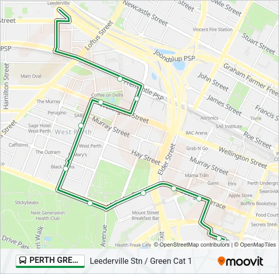 PERTH GREEN CAT Bus Line Map