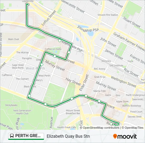 PERTH GREEN CAT Bus Line Map