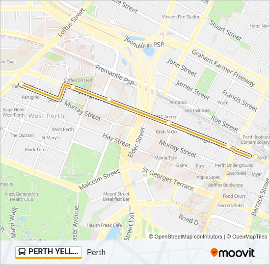 PERTH YELLOW CAT Bus Line Map