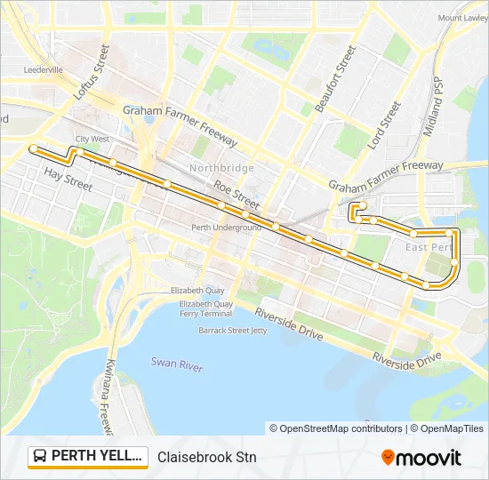 PERTH YELLOW CAT Bus Line Map