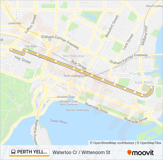 PERTH YELLOW CAT Bus Line Map
