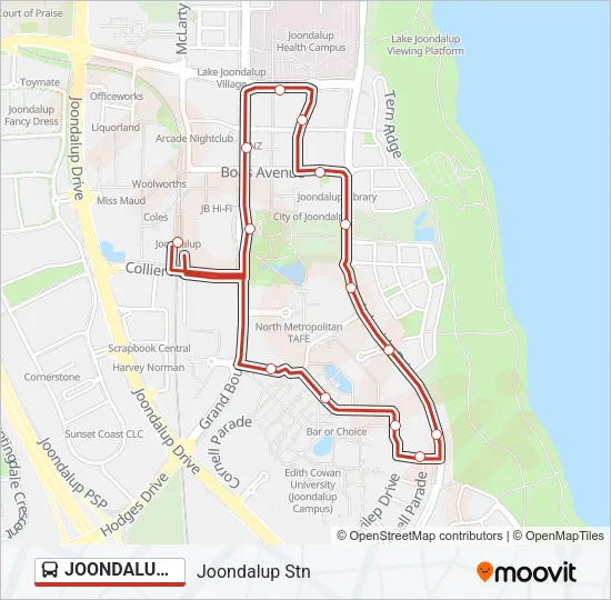 JOONDALUP RED CAT Bus Line Map