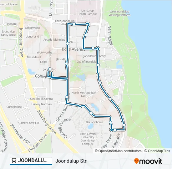 JOONDALUP BLUE CAT Bus Line Map