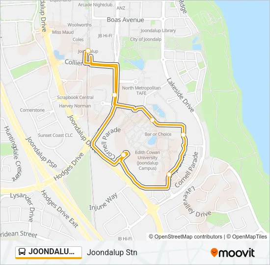JOONDALUP YELLOW CAT Bus Line Map