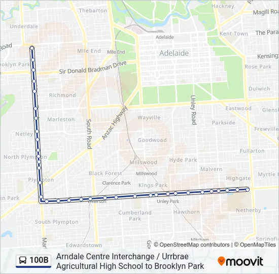 100B Bus Line Map