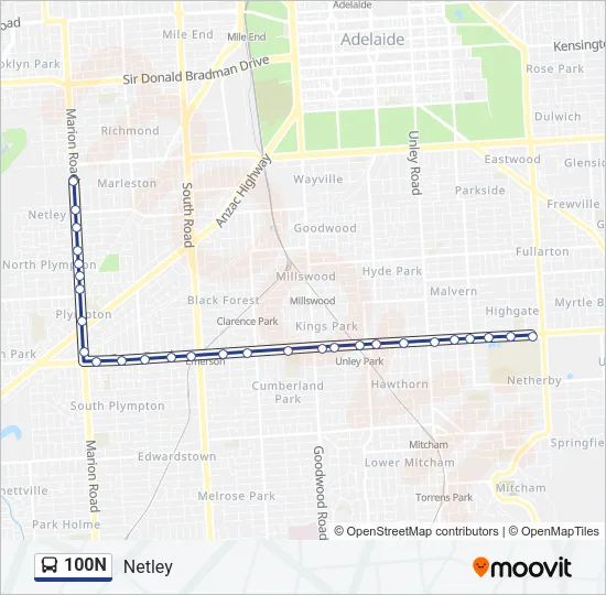 100N Bus Line Map
