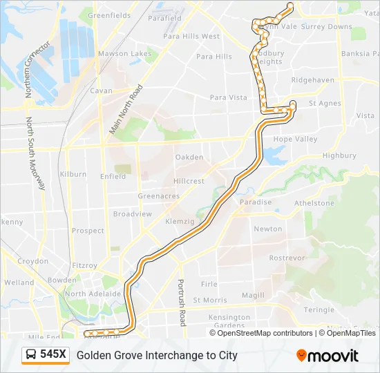 545X Bus Line Map