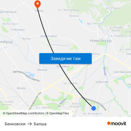 Бенковски to Балша map