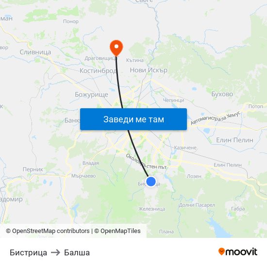 Бистрица to Балша map