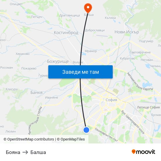 Бояна to Балша map