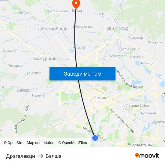 Драгалевци to Балша map