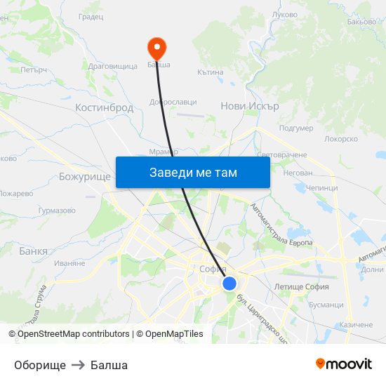 Оборище to Балша map