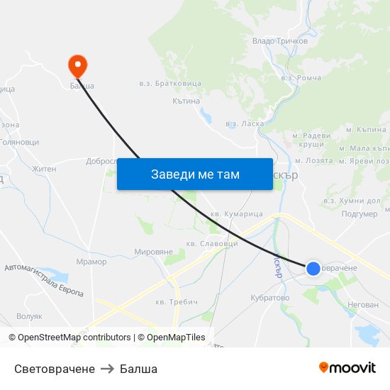 Световрачене to Балша map