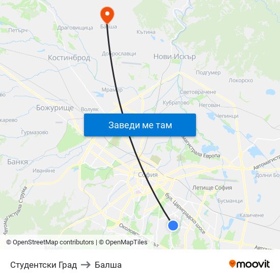 Студентски Град to Балша map